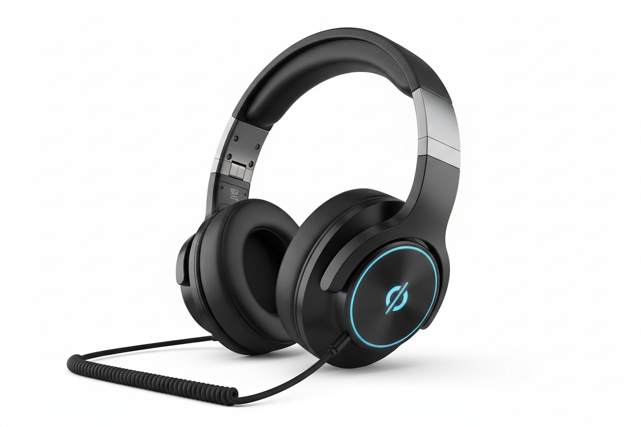 generate an image of a sleek black headphones